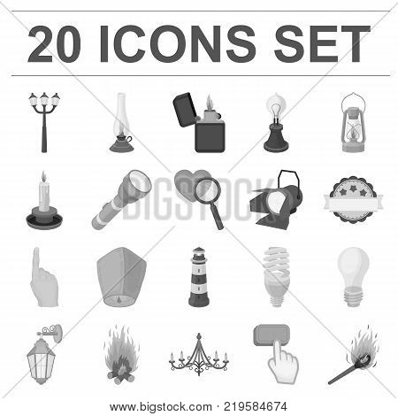 Light source monochrome icons in set collection for design. Light and equipment vector symbol stock  illustration.