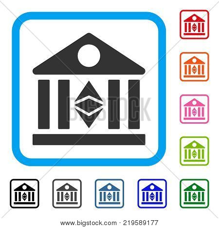 Classic Ethereum Bank icon. Flat grey iconic symbol in a blue rounded square. Black, gray, green, blue, red, orange color variants of Classic Ethereum Bank vector.