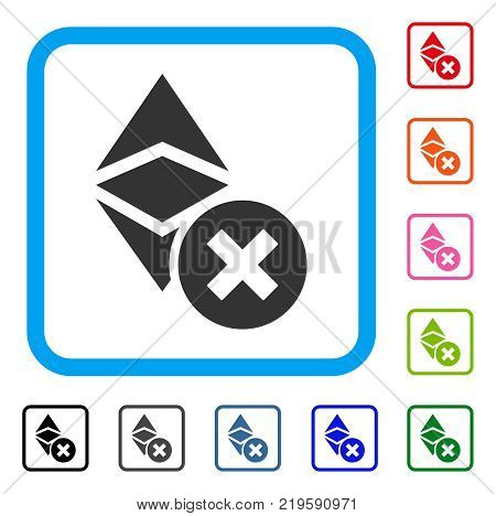 Wrong Ethereum Classic icon. Flat gray pictogram symbol inside a blue rounded rectangle. Black, gray, green, blue, red, orange color versions of Wrong Ethereum Classic vector.