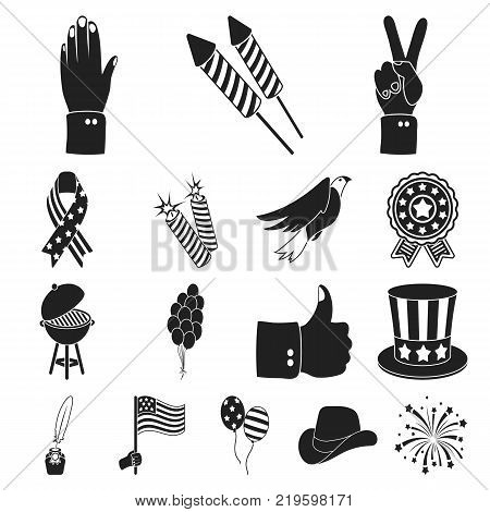 Day of Patriot, holiday black icons in set collection for design. American tradition vector symbol stock  illustration.