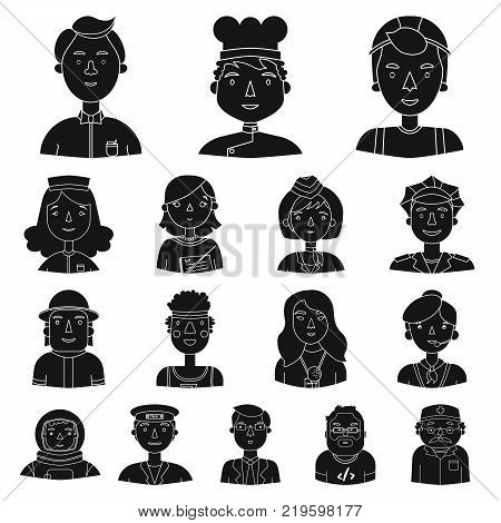 People of different professions black icons in set collection for design. Worker and specialist vector symbol stock  illustration.