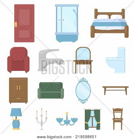 Furniture and interior cartoon icons in set collection for design.Home furniture vector symbol stock  illustration.