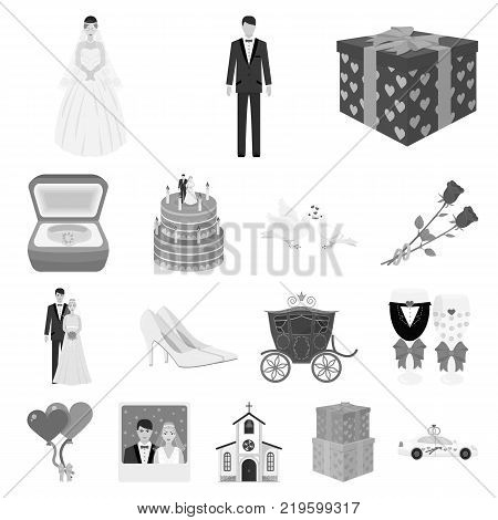 Wedding and Attributes monochrome icons in set collection for design. Newlyweds and Accessories vector symbol stock  illustration.