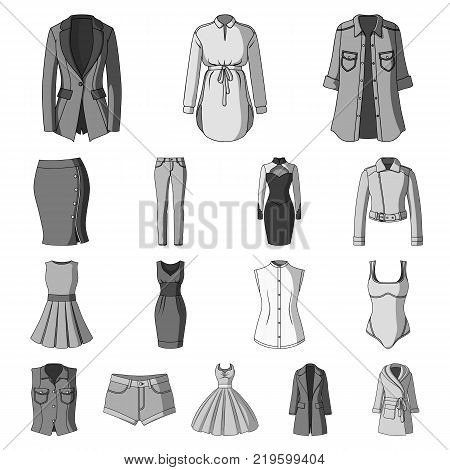 Women's Clothing monochrome icons in set collection for design.Clothing Varieties and Accessories vector symbol stock  illustration.