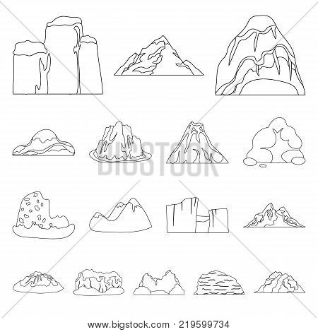 Different mountains outline icons in set collection for design.Mountains and landscape vector symbol stock  illustration.
