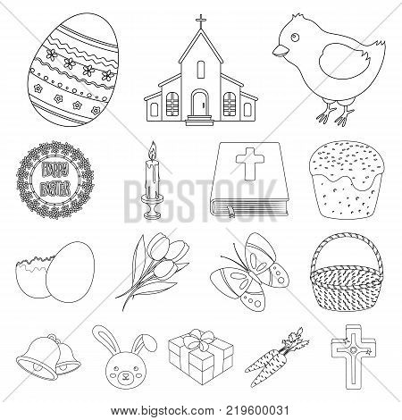 Easter is a Christian holiday outline icons in set collection for design. Easter attributes vector symbol stock  illustration.