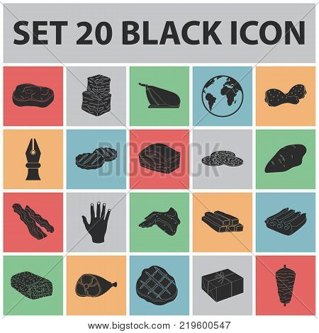 Different meat black icons in set collection for design. Meat product vector symbol stock  illustration.