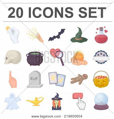 cartoon and white magic cartoon icons in set collection for design. Attributes and sorceress accessories vector symbol stock  illustration.