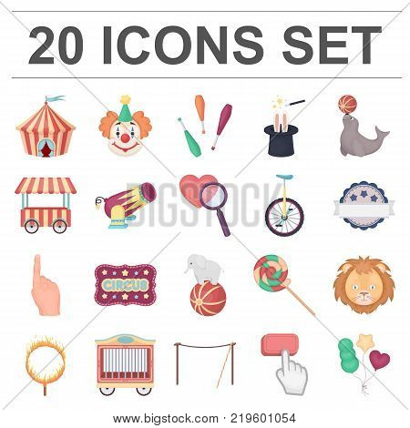 Circus and attributes cartoon icons in set collection for design. Circus Art vector symbol stock  illustration.