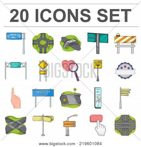 Road junctions and signs cartoon icons in set collection for design.Pedestrian crossings and signs vector symbol stock illustration.