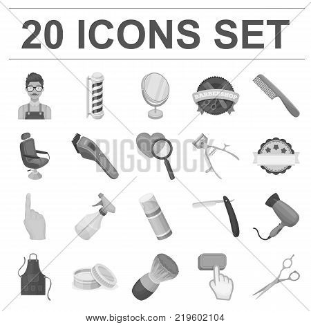 Barbershop and equipment monochrome icons in set collection for design. Haircut and shave vector symbol stock  illustration.
