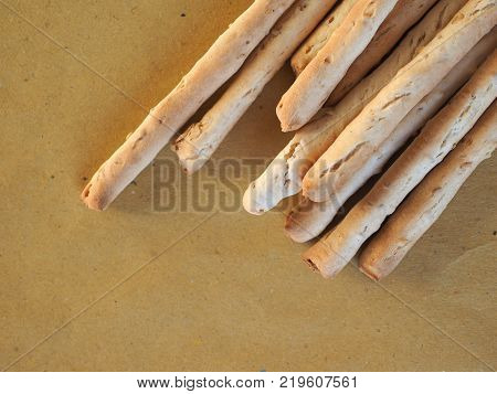 breadsticks grissini dipping sticks of crisp dry bread tradional food from Turin Italy