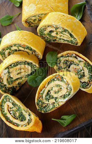 Egg And Cheese Roulade With Spinach And Feta