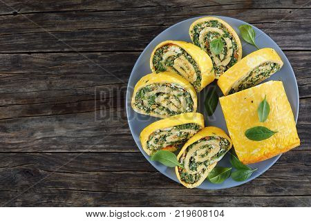 Egg And Cheese Roulade With Spinach And Feta