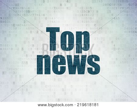 News concept: Painted blue word Top News on Digital Data Paper background