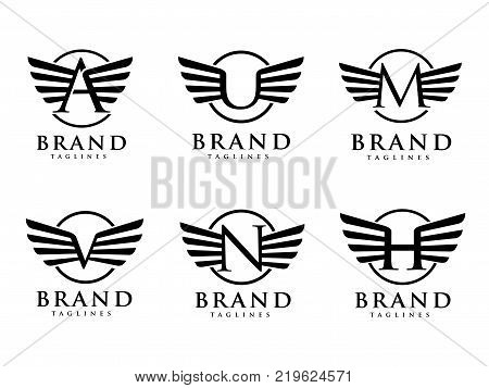 letters with wings and circle styles logo vector, Creative Letter with wings design element. letter wings Corporate branding identity Vector template
