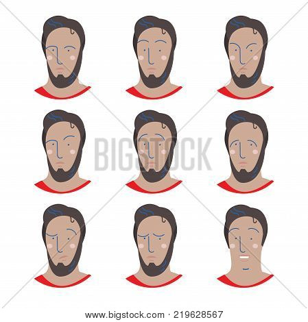 Set of male facial emotions. Man emoji character with different expressions.