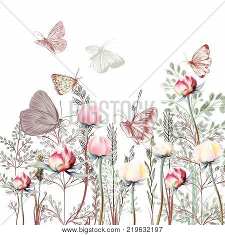 Flower vector illustration with plants. Vintage provance style