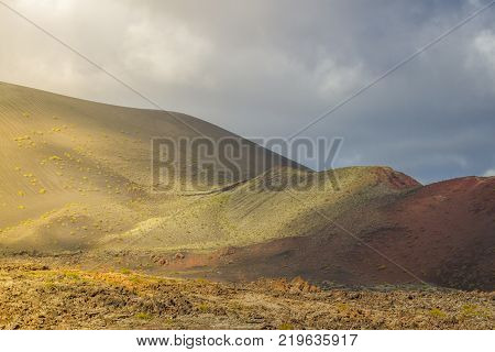 Lanzarote. Spanish desert. Timanfaya national park. Stone desert Volcano landscape