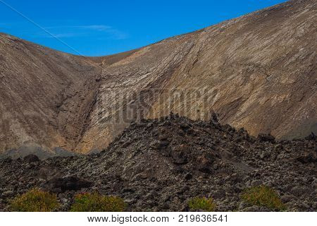 Lanzarote. Spanish desert. Timanfaya national park. Stone desert Volcano landscape