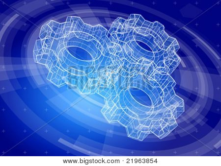 Engrenagens em um fundo azul tecnologia radial. Ilustração vetorial. Eps10
