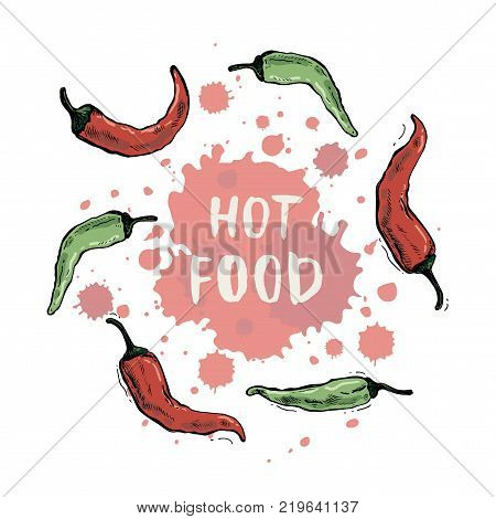 Hot food. Hand drawn pepper for card menu banner or other.