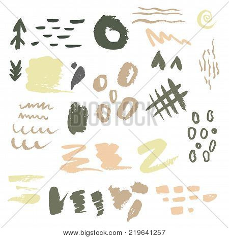 Set of artistic hand drawn shapes and textures. Abstract brush drawing.