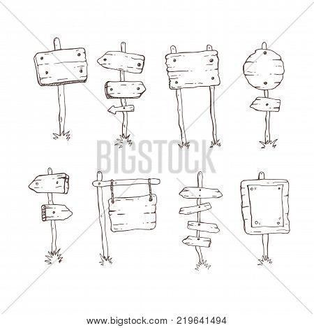 Hand drawn road signs and arrows. Vector illustration.