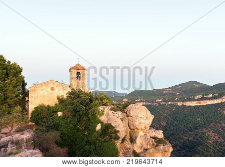 View Of The Romanesque Church Of Santa Maria De Siurana In Siurana, Tarragona, Spain. Copy Space For