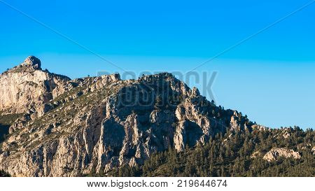 Mountains Against The Blue Sky Pratdip, Tarragona, Spain. Copy Space For Text