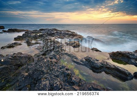 Beautiful seascape sunset. Sunset on the sea. Nature composition