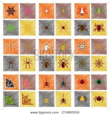 assembly flat shading style icons of halloween spider web