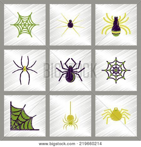 assembly flat shading style icons of halloween spider web