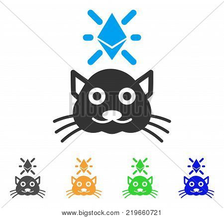 Crypto Kitty icon. Vector illustration style is a flat iconic crypto kitty symbol with gray, green, blue, yellow color variants. Designed for web and software interfaces.