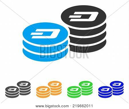 Dash Coin Columns icon. Vector illustration style is a flat iconic dash coin columns symbol with gray, green, blue, yellow color variants. Designed for web and software interfaces.