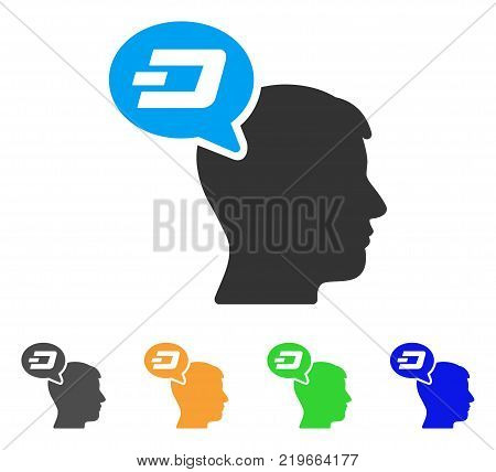 Dash Thinking Balloon icon. Vector illustration style is a flat iconic dash thinking balloon symbol with gray, green, blue, yellow color versions. Designed for web and software interfaces.