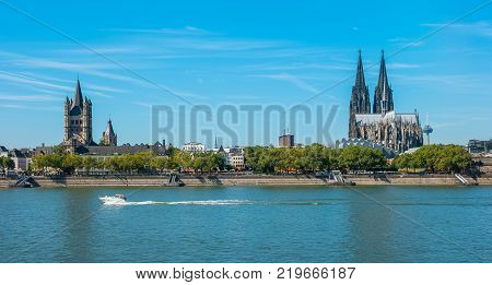 The Deutzer Rhine Boulevard In Cologne At Summer
