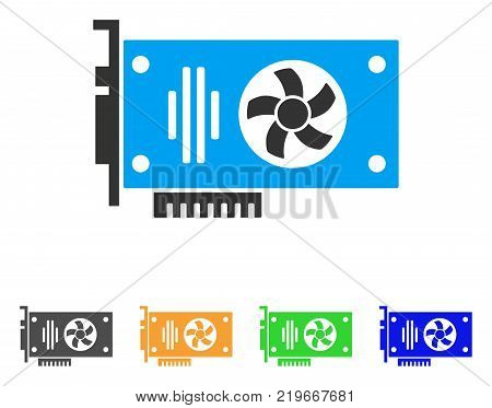 Videocard icon. Vector illustration style is a flat iconic videocard symbol with gray, green, blue, yellow color versions. Designed for web and software interfaces.