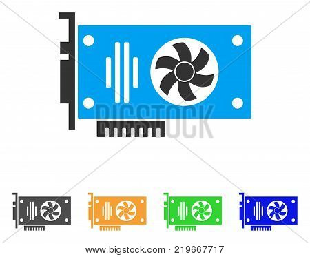 Videocard icon. Vector illustration style is a flat iconic videocard symbol with grey, green, blue, yellow color variants. Designed for web and software interfaces.