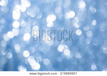 Christmas Led Lights In The Form Of Flowers, Blue Bokeh, Selected Focus