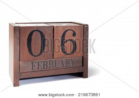 Wooden Perpetual Calendar set to February 6th