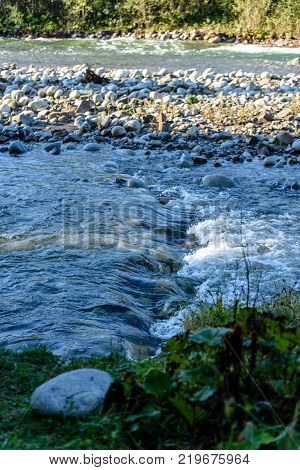 Mountain River In Summer. Bialka River, Poland