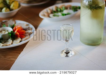 Ukranian gorilka - national alcohol drink in small glass