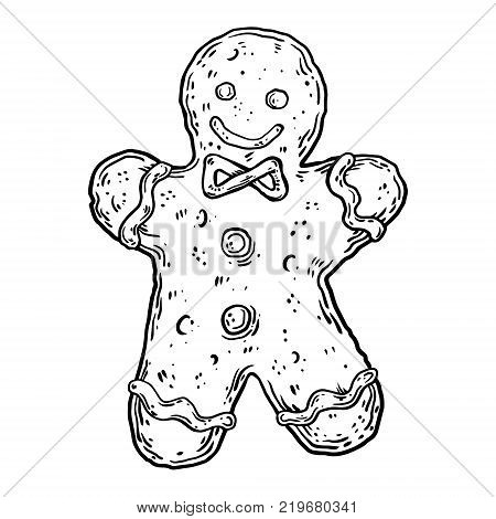 Cookie man engraving vector illustration. Scratch board style imitation. Hand drawn image.