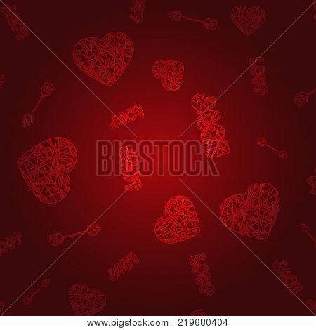 Valentines day illustration. Vector pattern with red heart and Cupids arrow
