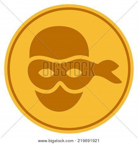 Anonymous Head golden coin icon. Vector style is a gold yellow flat coin symbol.