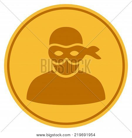 Anonymous Thief golden coin icon. Vector style is a gold yellow flat coin symbol.