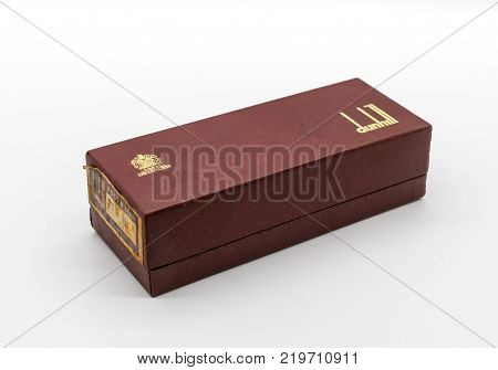 Bangkok, Thailand - Dec 23, 2017: Vintage Packaging Of Dunhill Pipe Isolated On White Background.