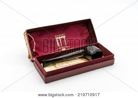 Bangkok, Thailand - Dec 23, 2017: Vintage Packaging Of Dunhill Pipe Isolated On White Background.