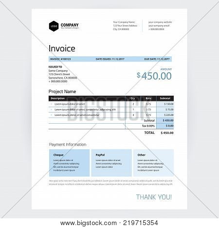 Invoice template business minimal design - blue color vector